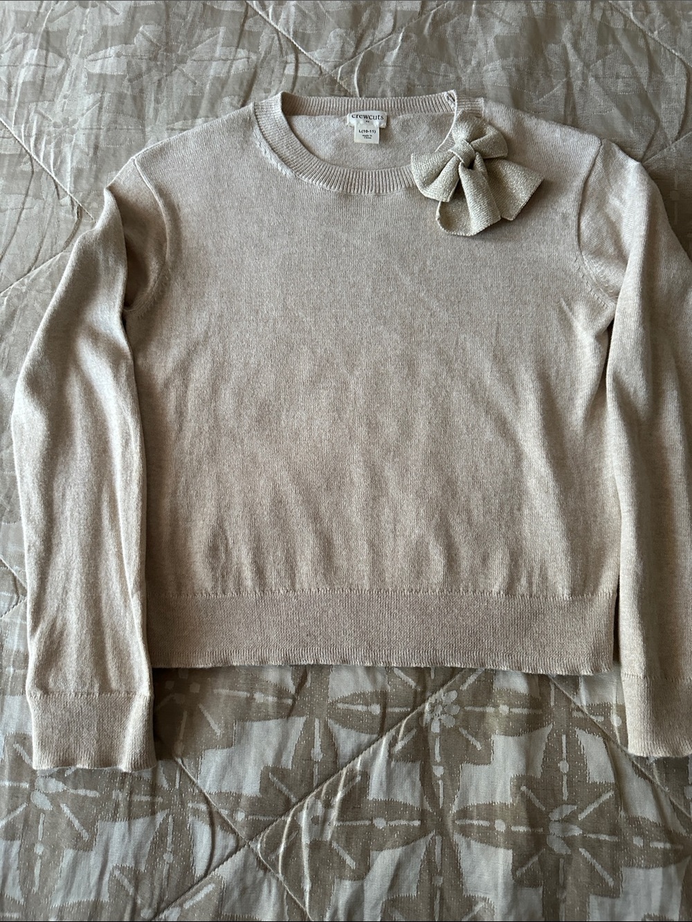 Crewcuts Metallic Bow Crewneck Sweater in Champagne Gold